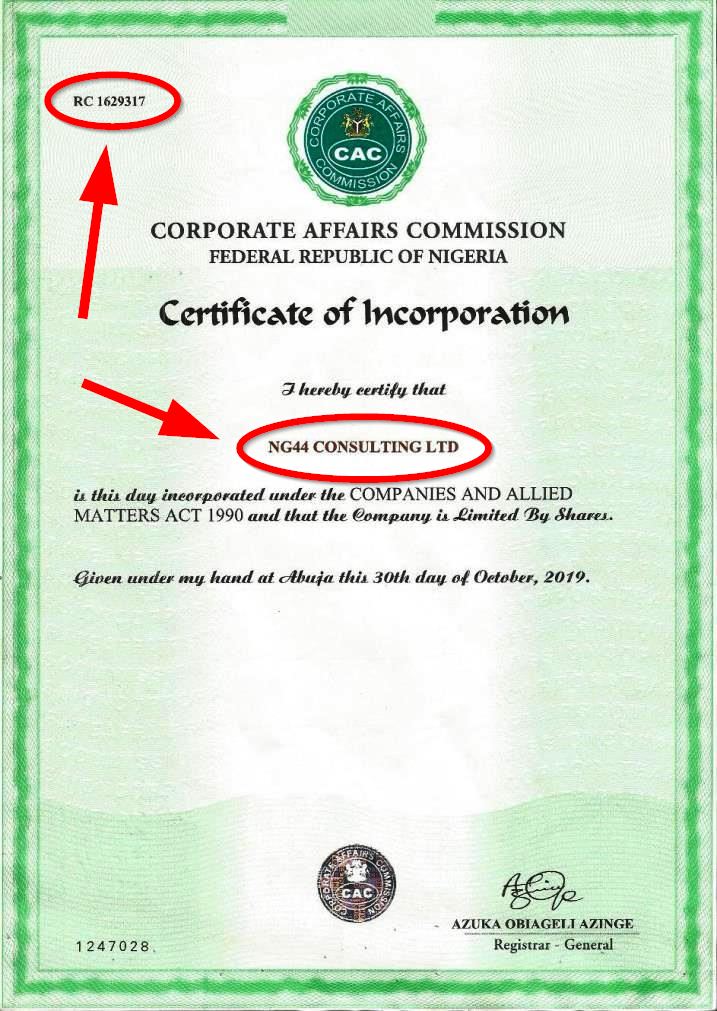 NG44 Consulting CAC Certificate with RC number 1629317 Norderworks is a Scam